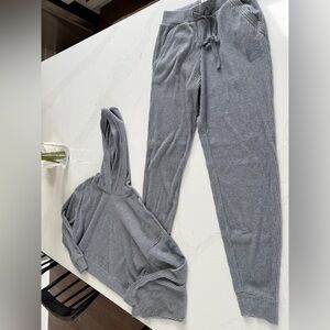 ALO Yoga Gray Ribbed Hoodie & Jogger Set